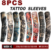8 PCS Tattoo Sleeves Unisex Summer Cycling Sun Protection Arm Covers Beach Driving Fishing Breathable Nightclub Elastic Sleeves