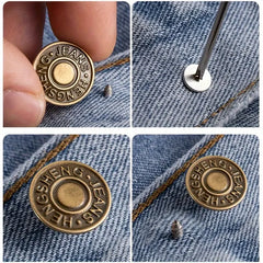 10PCS Adjustable No-Sew Bronze Jeans Buttons - Durable Metal Denim Clothes Snap Fasteners for Pants & Accessories