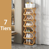7 Tiers Bamboo Shoe Rack Without Installation Small Shoe Rack, Foldable Shoe Storage Rack, Shoe Organizer for Entryway
