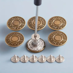 10PCS Adjustable No-Sew Bronze Jeans Buttons - Durable Metal Denim Clothes Snap Fasteners for Pants & Accessories
