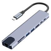 USB C Hub 8 In 1 Type C 3.1 To 4K HDTV Adapter with RJ45 100Mbps SD/TF Card Reader PD Fast Charge for MacBook Notebook Laptop