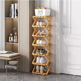 7 Tiers Bamboo Shoe Rack Without Installation Small Shoe Rack, Foldable Shoe Storage Rack, Shoe Organizer for Entryway