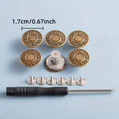 10PCS Adjustable No-Sew Bronze Jeans Buttons - Durable Metal Denim Clothes Snap Fasteners for Pants & Accessories