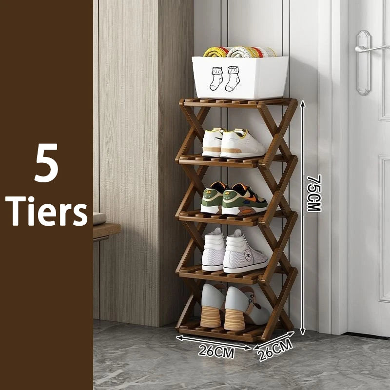 7 Tiers Bamboo Shoe Rack Without Installation Small Shoe Rack, Foldable Shoe Storage Rack, Shoe Organizer for Entryway