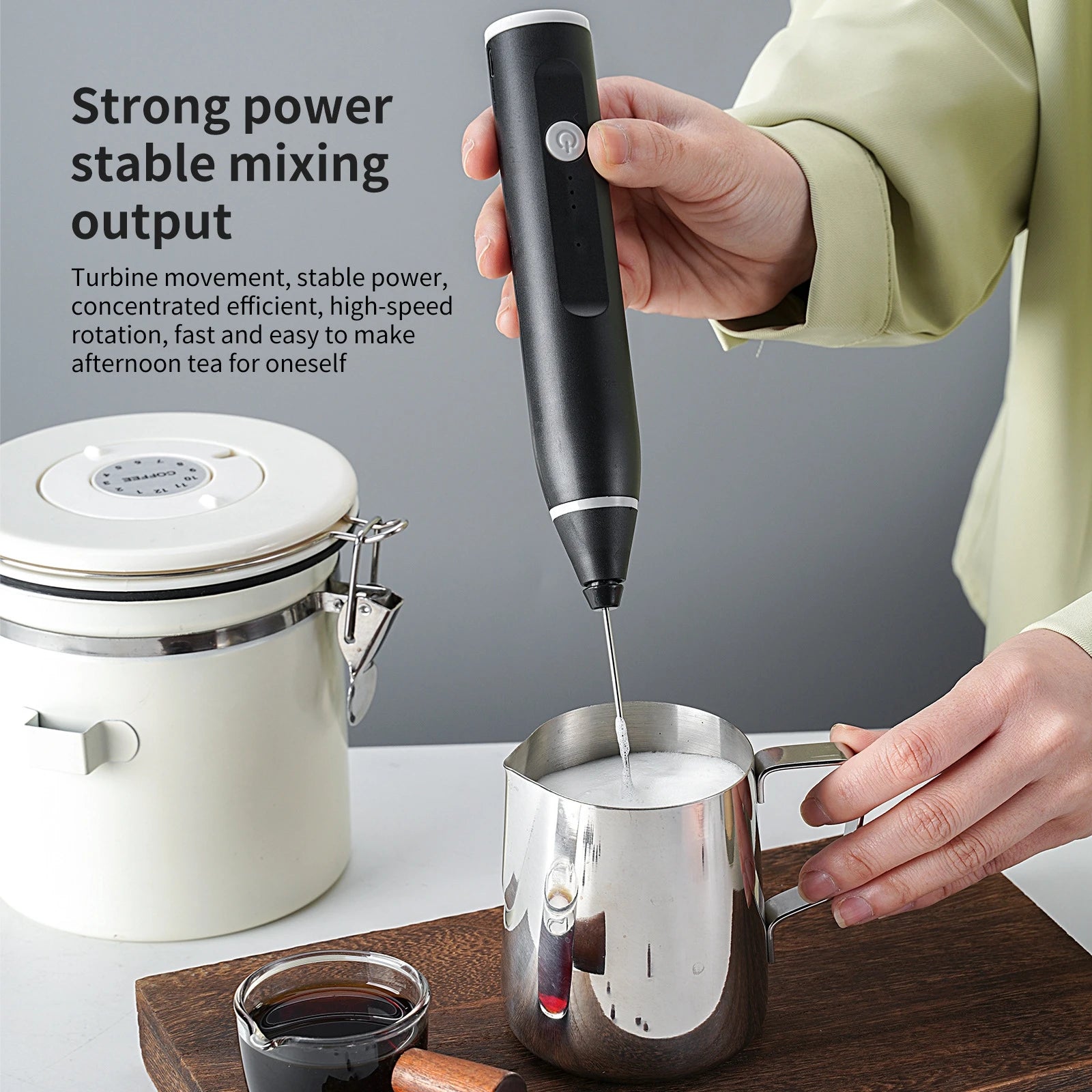 Powerful Milk Frother Wand Mini Handheld Milk Frother Whisk Rechargeable Drink Mixer for Coffee Lattes