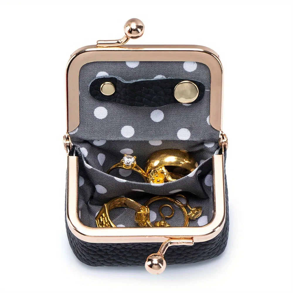 New women's solid colorImitation PU leather jewelry box, ring, necklace, earring storage box, mini coin wallet with kiss lo