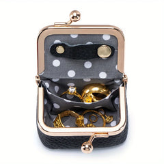 New women's solid colorImitation PU leather jewelry box, ring, necklace, earring storage box, mini coin wallet with kiss lo