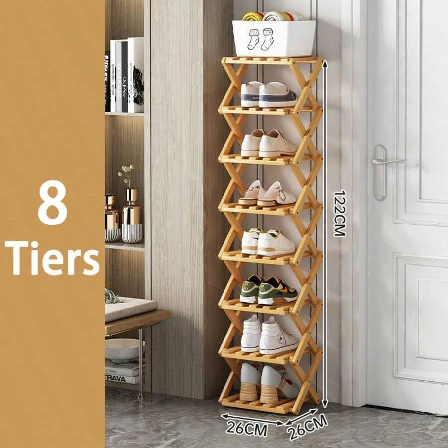 7 Tiers Bamboo Shoe Rack Without Installation Small Shoe Rack, Foldable Shoe Storage Rack, Shoe Organizer for Entryway