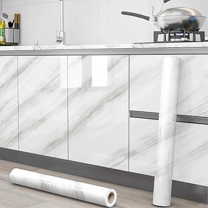 Glossy White Self-Adhesive Wallpaper Waterproof Oil-Proof PVC Cabinet Sticker Furniture Renovation Film for Kitchen