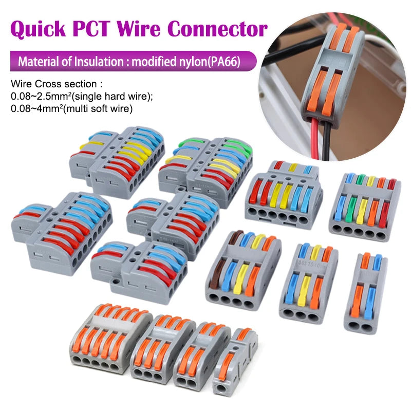 1~100pcs Quick PCT lamp Wire Connector Universal Parallel Wire Junction Box 0.08-4.0mm2 Push-in Conductor Wire Terminal Block