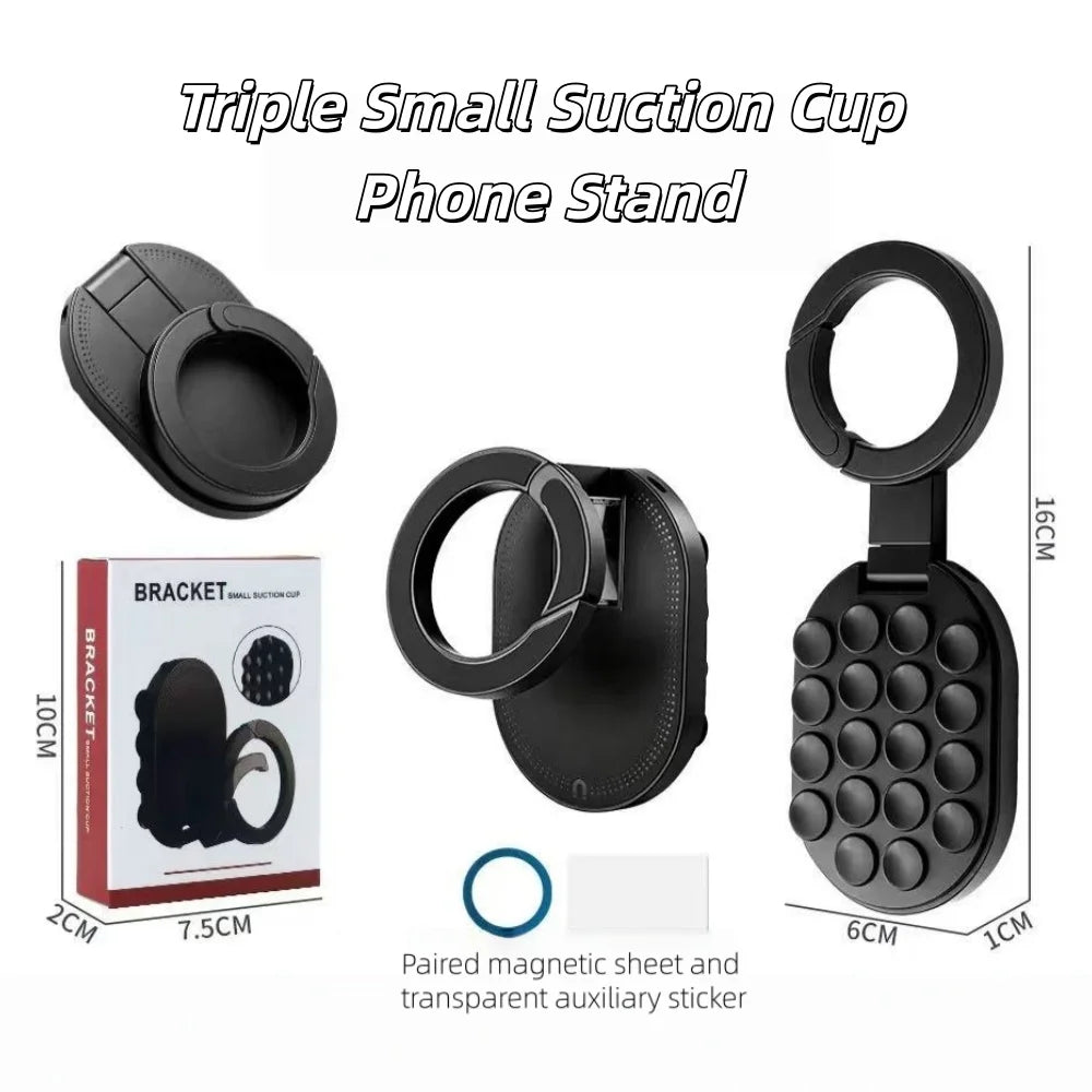 3-in-1 Magnetic Phone Holder Suction Cup Carabiner 360° Rotatable Foldable Portable Lazy Stand for Phone Tablet Desktop Wall