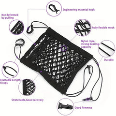 3-Layer Car Mesh Organizer, Seat Back Net Bag, Barrier of Backseat Pet Kids, Tissue Purse Holder, Driver Storage Netting Pouch