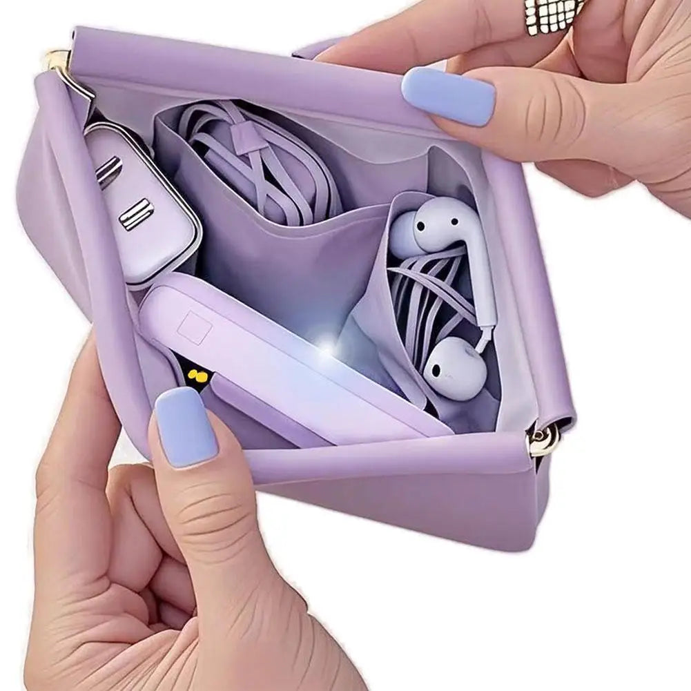 Automatic Closed Purse Bag Mini PU Separate Earphone Charging Cable Storage Bag Portable Zero Wallet Coin Lipstick Storage Bag