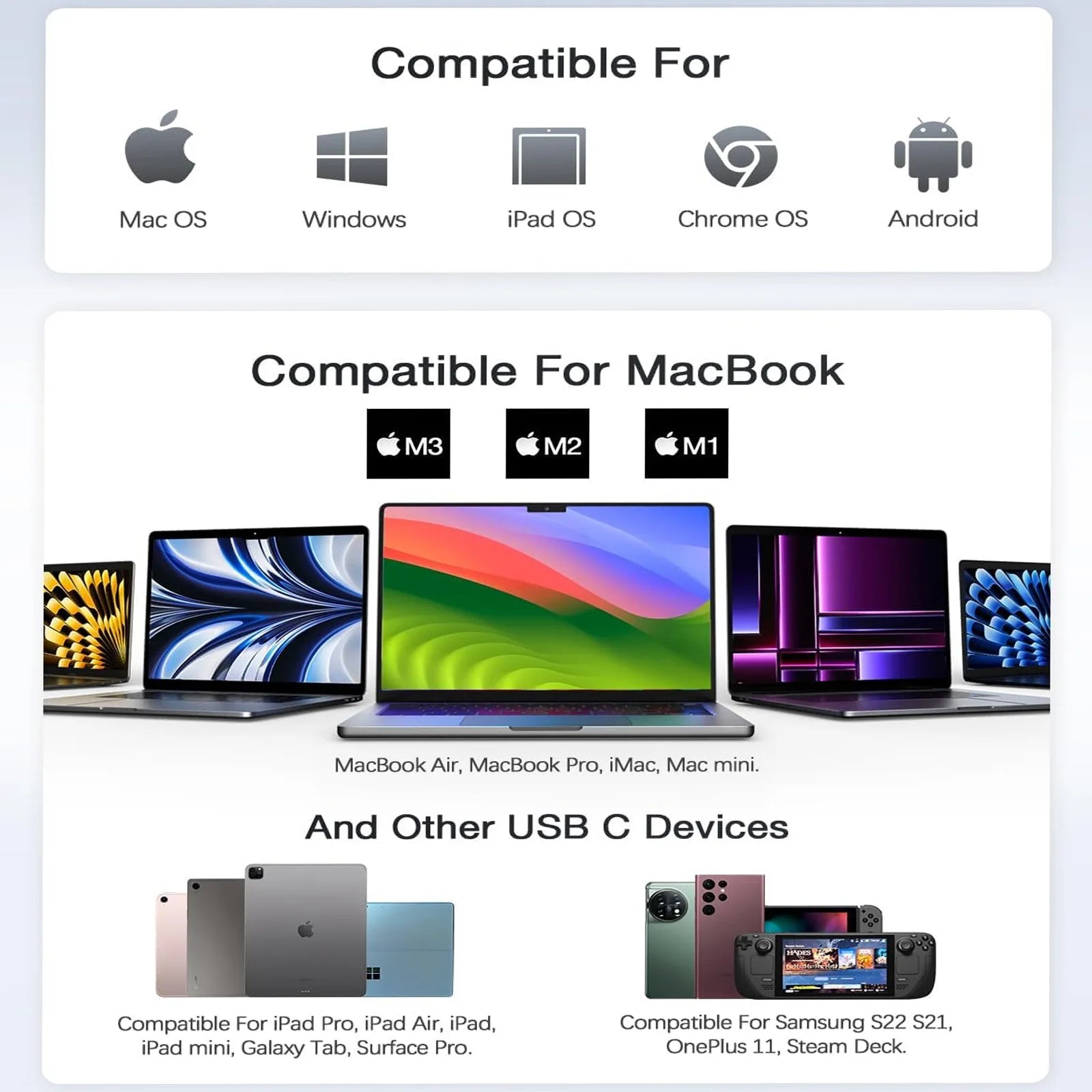 USB C Hub 8 In 1 Type C 3.1 To 4K HDTV Adapter with RJ45 100Mbps SD/TF Card Reader PD Fast Charge for MacBook Notebook Laptop