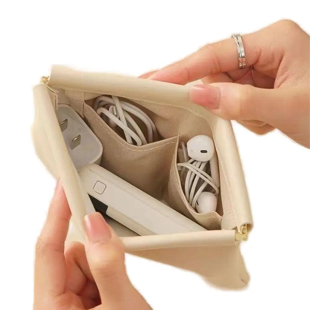 Automatic Closed Purse Bag Mini PU Separate Earphone Charging Cable Storage Bag Portable Zero Wallet Coin Lipstick Storage Bag