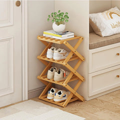 7 Tiers Bamboo Shoe Rack Without Installation Small Shoe Rack, Foldable Shoe Storage Rack, Shoe Organizer for Entryway