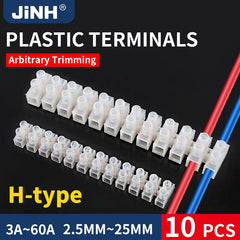 JINH 10Pcs H Type electric connector strip Wire connector Barrier Electirc Strip Block Terminal Plastic Screw terminal block