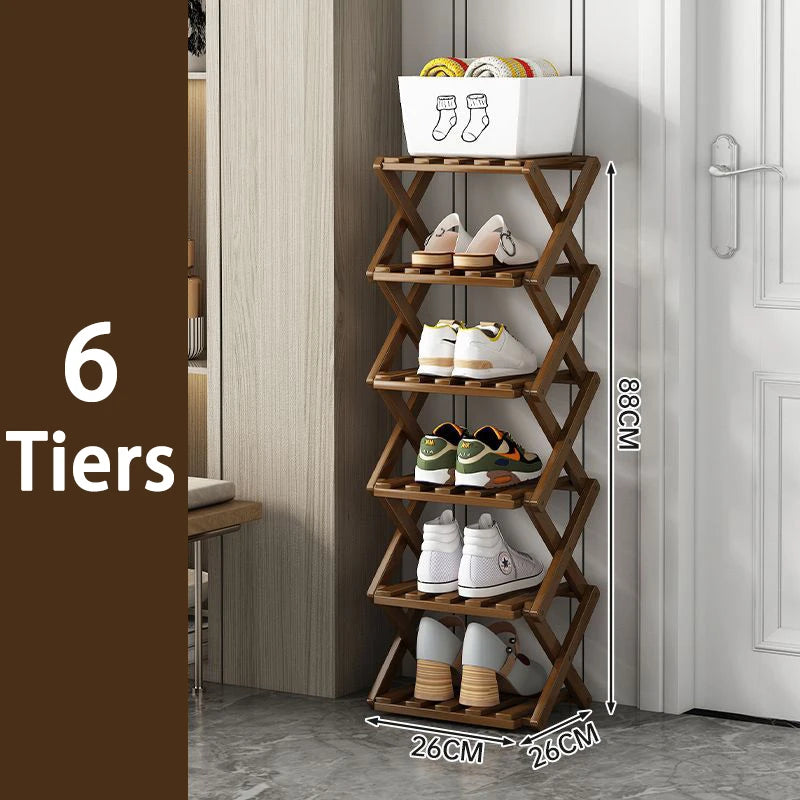 7 Tiers Bamboo Shoe Rack Without Installation Small Shoe Rack, Foldable Shoe Storage Rack, Shoe Organizer for Entryway