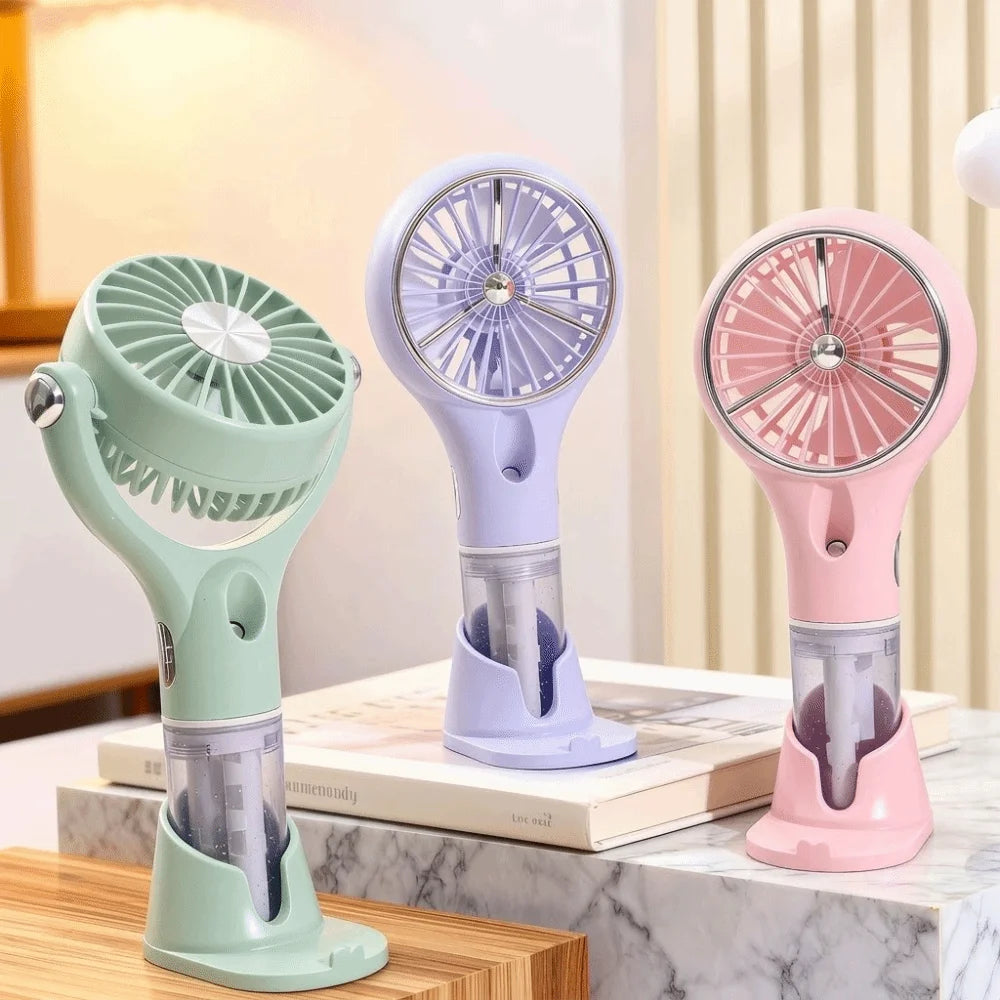 Mini Portable Handheld Fan Cooling Bracket Base Electric Hand Fan USB Rechargeable Hydrating Spray Pocket Fan Summer Use