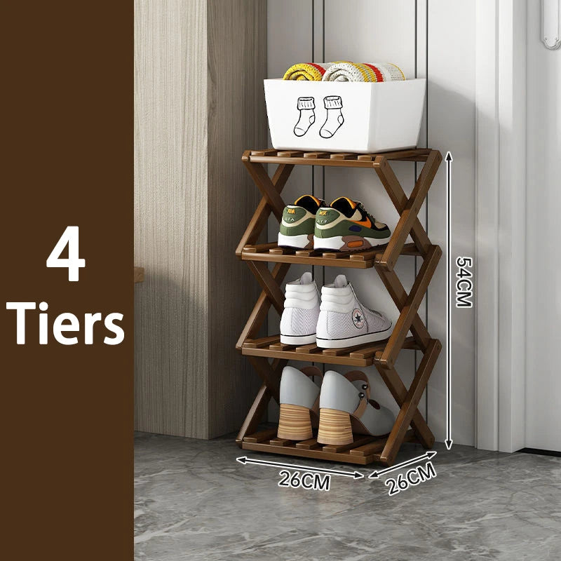 7 Tiers Bamboo Shoe Rack Without Installation Small Shoe Rack, Foldable Shoe Storage Rack, Shoe Organizer for Entryway