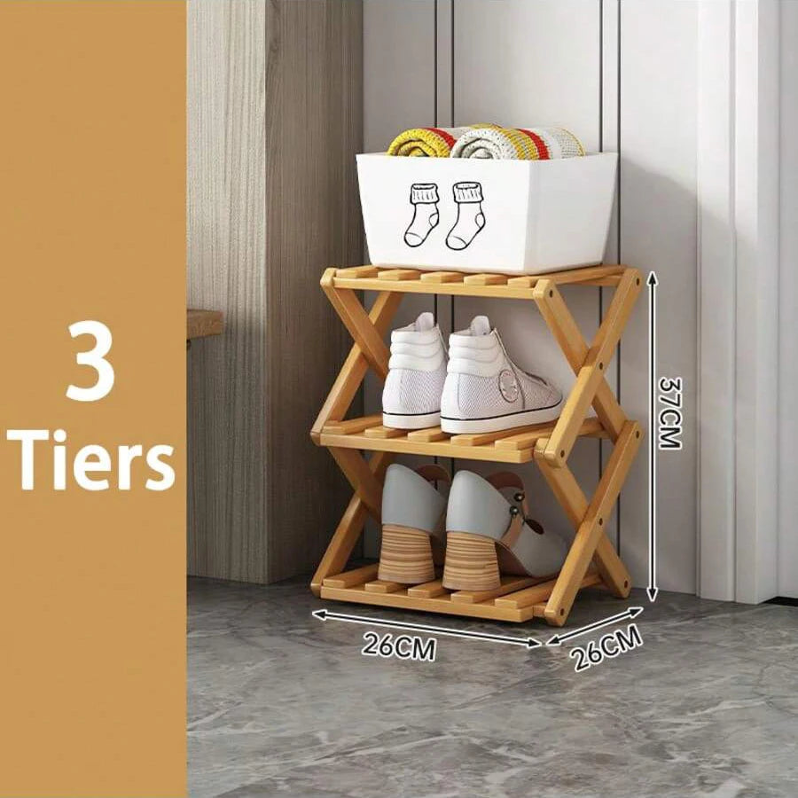 7 Tiers Bamboo Shoe Rack Without Installation Small Shoe Rack, Foldable Shoe Storage Rack, Shoe Organizer for Entryway