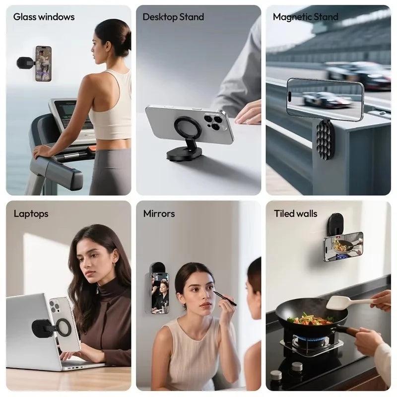 3-in-1 Magnetic Phone Holder Suction Cup Carabiner 360° Rotatable Foldable Portable Lazy Stand for Phone Tablet Desktop Wall