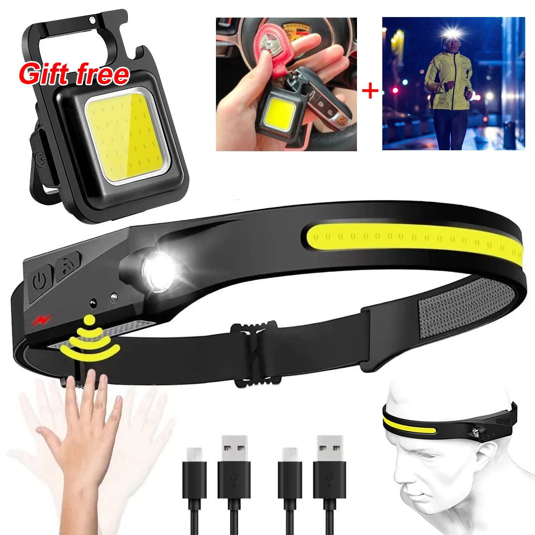 LED Induction Headlamp Camping Search Light USB Rechargeable Headlight Led Head Torch Work Light With Built-in Battery
