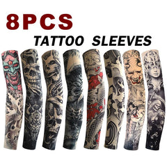 8 PCS Tattoo Sleeves Unisex Summer Cycling Sun Protection Arm Covers Beach Driving Fishing Breathable Nightclub Elastic Sleeves