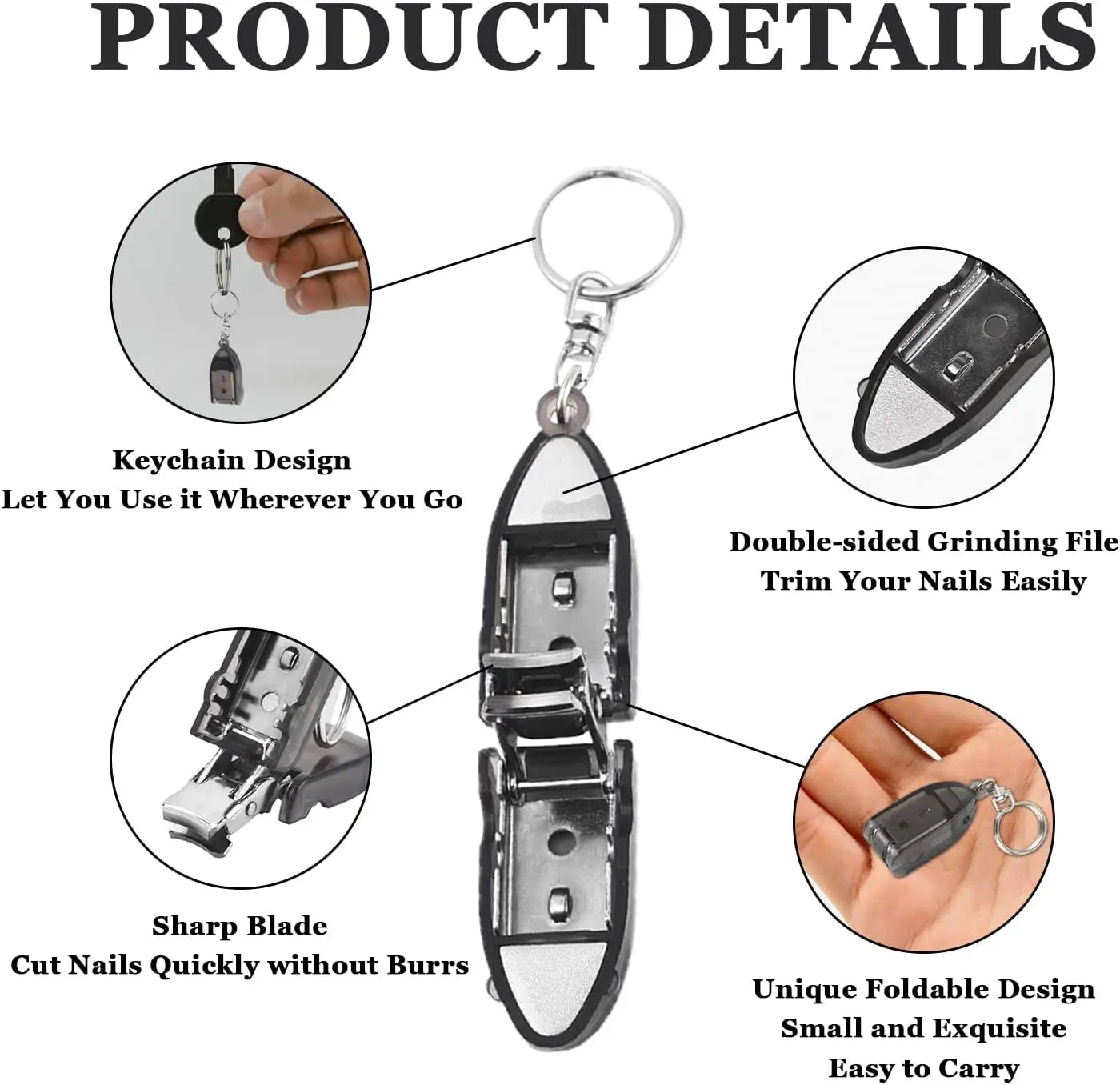 1/2/3PCS Keychain Finger Nail Clippers Mini Foldable Stainless Steel Nail Cutter with Nail Files For Outdoor Travel