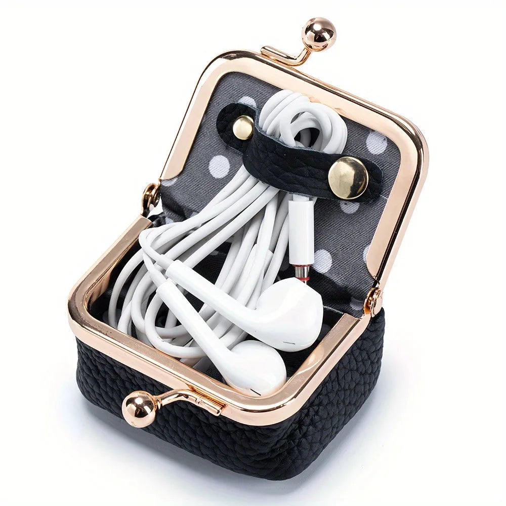 New women's solid colorImitation PU leather jewelry box, ring, necklace, earring storage box, mini coin wallet with kiss lo