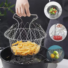 1pcs Stainless Steel Foldable Multifunctional Fryer Basket French Fry Strainer Kitchen Appliance Is Durable