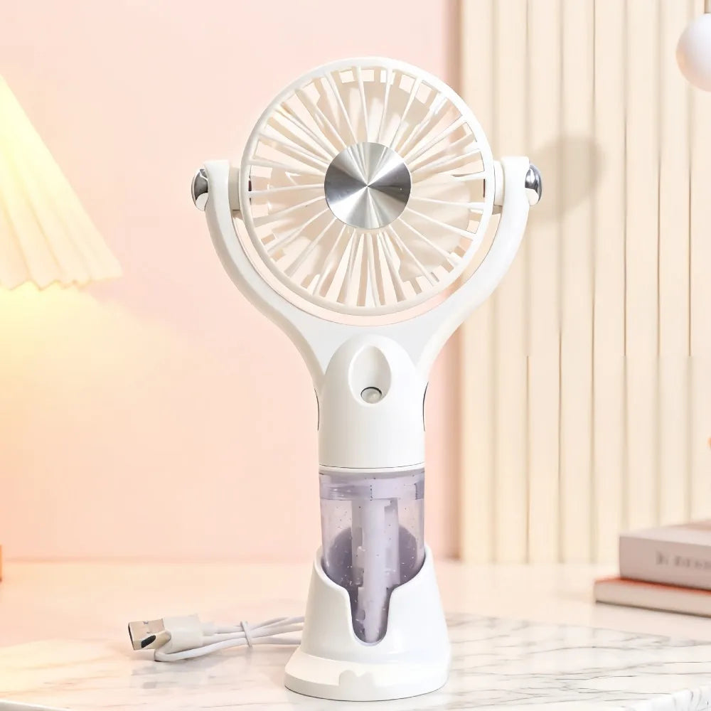 Mini Portable Handheld Fan Cooling Bracket Base Electric Hand Fan USB Rechargeable Hydrating Spray Pocket Fan Summer Use