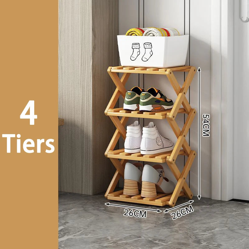 7 Tiers Bamboo Shoe Rack Without Installation Small Shoe Rack, Foldable Shoe Storage Rack, Shoe Organizer for Entryway