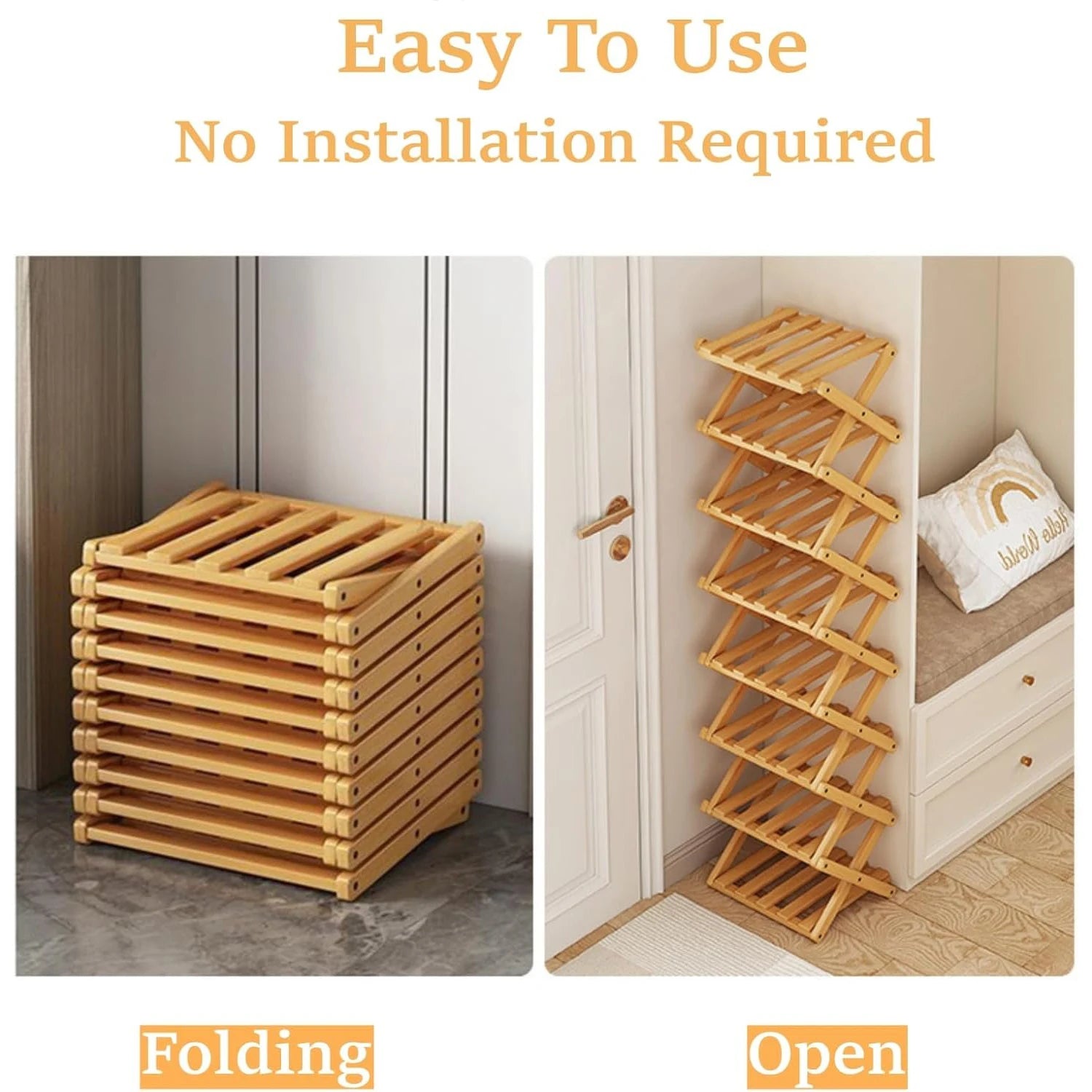7 Tiers Bamboo Shoe Rack Without Installation Small Shoe Rack, Foldable Shoe Storage Rack, Shoe Organizer for Entryway