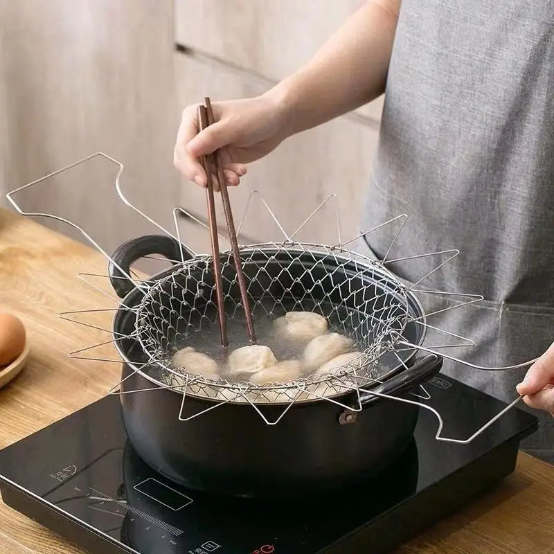 1pcs Stainless Steel Foldable Multifunctional Fryer Basket French Fry Strainer Kitchen Appliance Is Durable