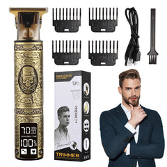HIENA T9 Electric Hair Trimmer LCD Intelligent Display Hair Beard Clipper Vintage Skull Totem Design Professional Hair Cutter