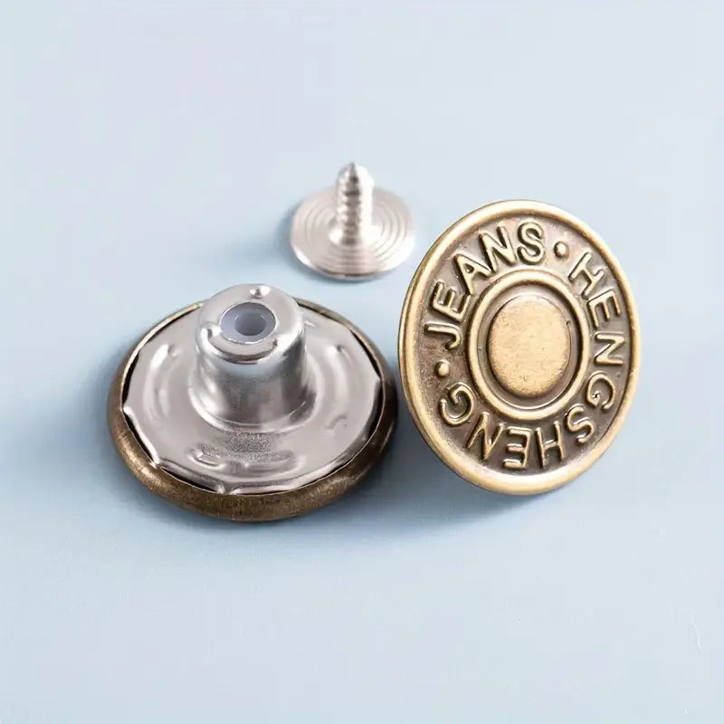10PCS Adjustable No-Sew Bronze Jeans Buttons - Durable Metal Denim Clothes Snap Fasteners for Pants & Accessories