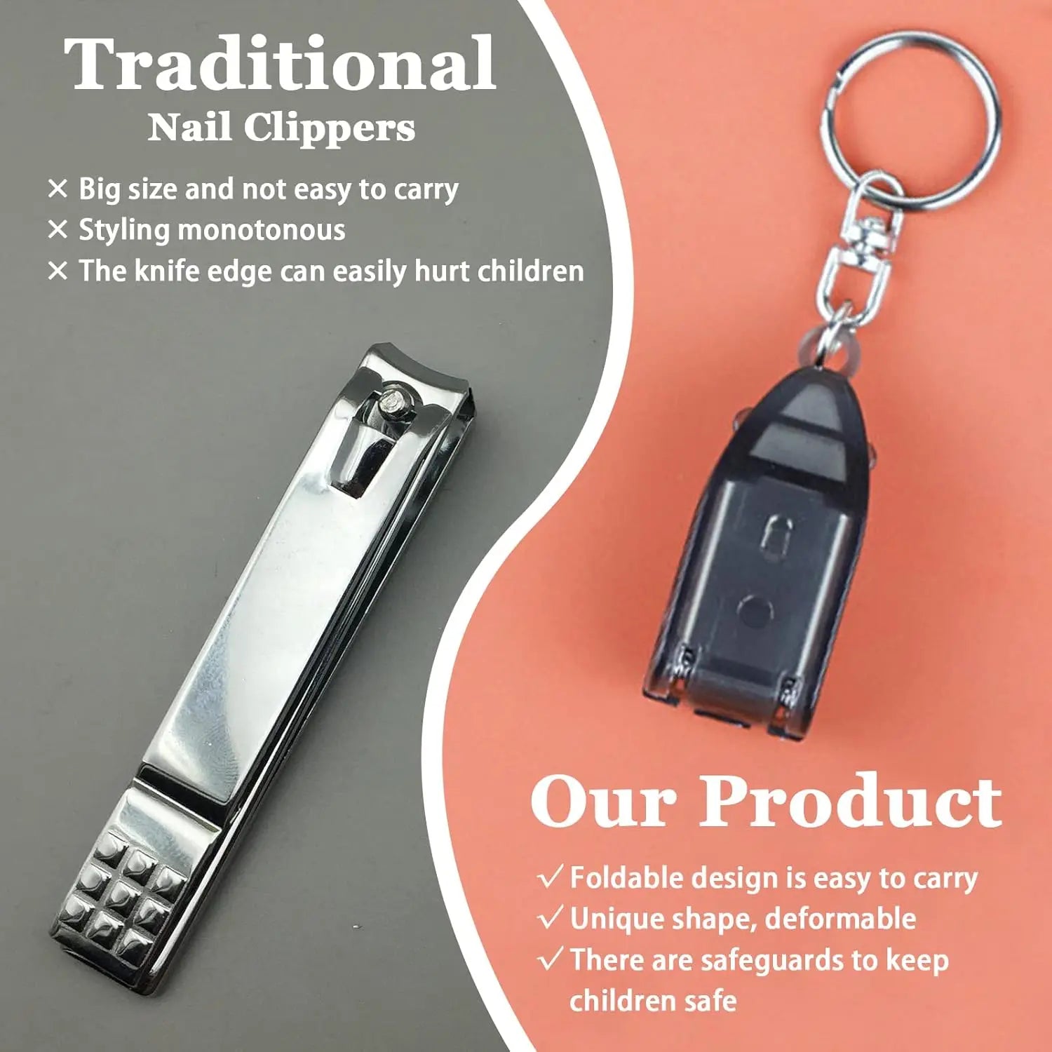 1/2/3PCS Keychain Finger Nail Clippers Mini Foldable Stainless Steel Nail Cutter with Nail Files For Outdoor Travel
