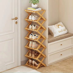 7 Tiers Bamboo Shoe Rack Without Installation Small Shoe Rack, Foldable Shoe Storage Rack, Shoe Organizer for Entryway