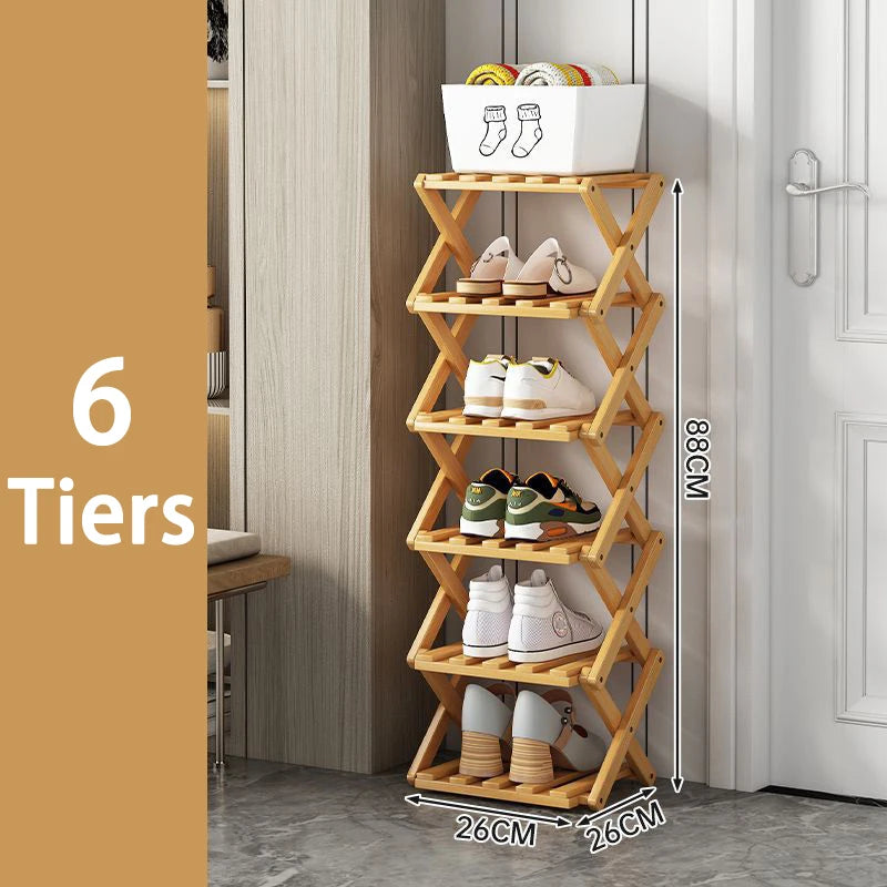 7 Tiers Bamboo Shoe Rack Without Installation Small Shoe Rack, Foldable Shoe Storage Rack, Shoe Organizer for Entryway