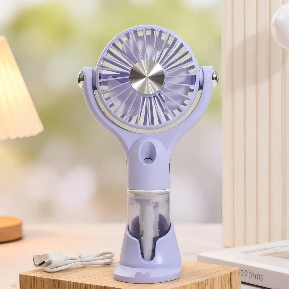 Mini Portable Handheld Fan Cooling Bracket Base Electric Hand Fan USB Rechargeable Hydrating Spray Pocket Fan Summer Use