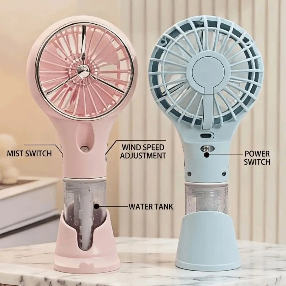 Mini Portable Handheld Fan Cooling Bracket Base Electric Hand Fan USB Rechargeable Hydrating Spray Pocket Fan Summer Use