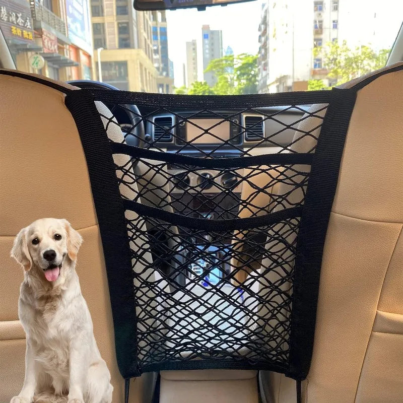 3-Layer Car Mesh Organizer, Seat Back Net Bag, Barrier of Backseat Pet Kids, Tissue Purse Holder, Driver Storage Netting Pouch