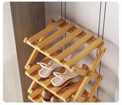7 Tiers Bamboo Shoe Rack Without Installation Small Shoe Rack, Foldable Shoe Storage Rack, Shoe Organizer for Entryway