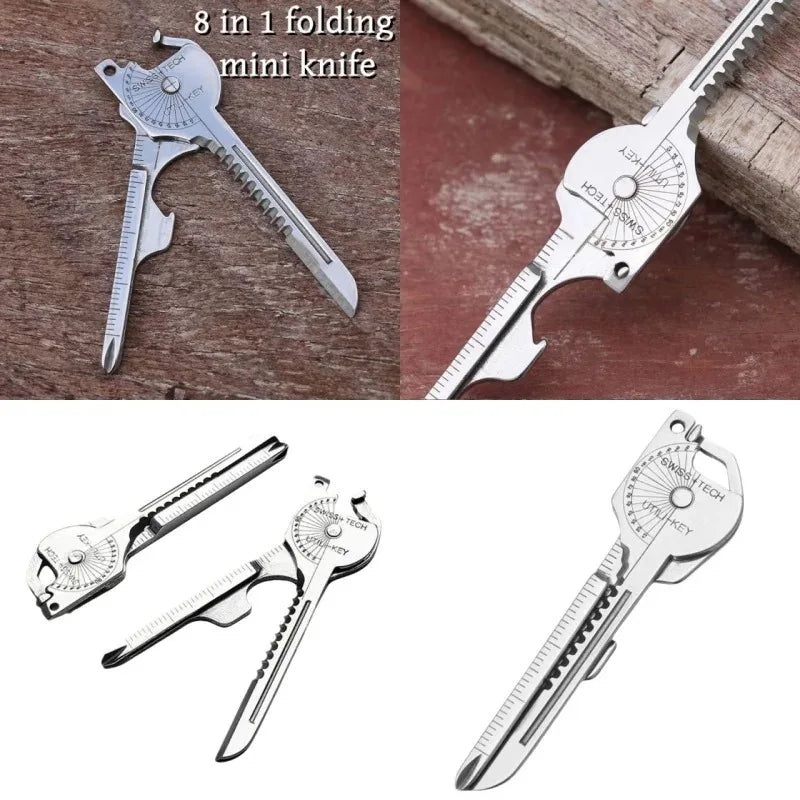 8-in-1 Multi-Tool Keychain for Camping & Survival | Folding Screwdriver, Bottle Opener | Compact Outdoor Utility Pliers with Key