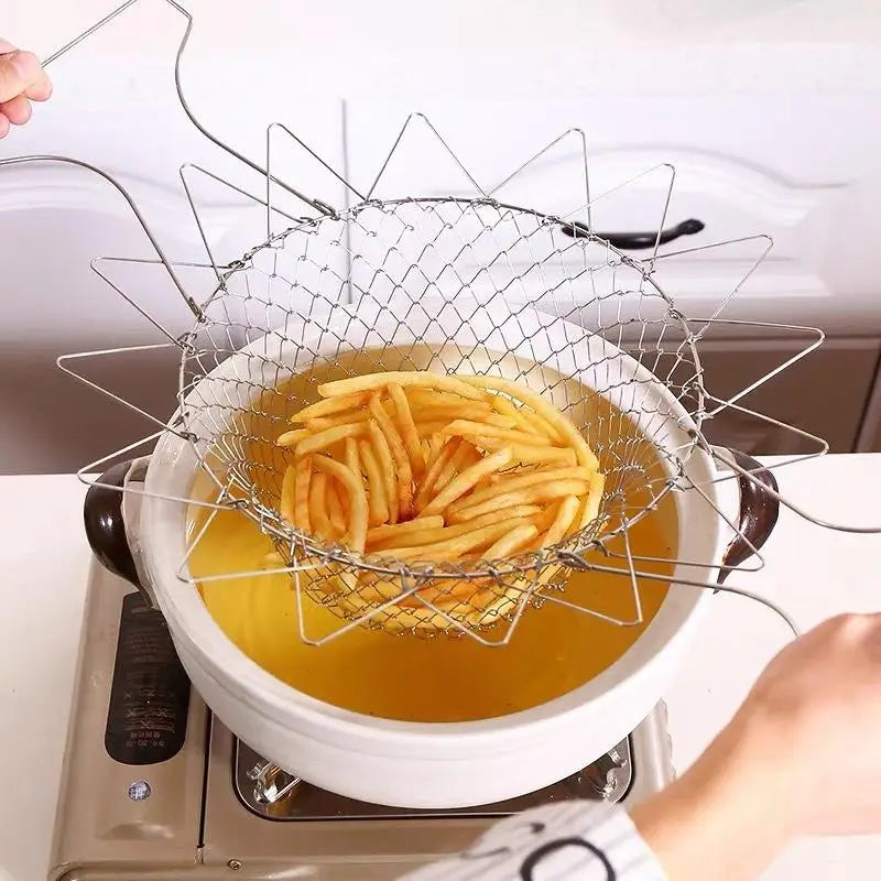 1pcs Stainless Steel Foldable Multifunctional Fryer Basket French Fry Strainer Kitchen Appliance Is Durable