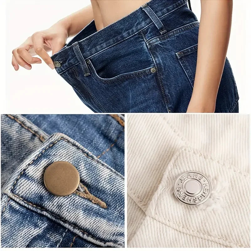 10PCS Adjustable No-Sew Bronze Jeans Buttons - Durable Metal Denim Clothes Snap Fasteners for Pants & Accessories