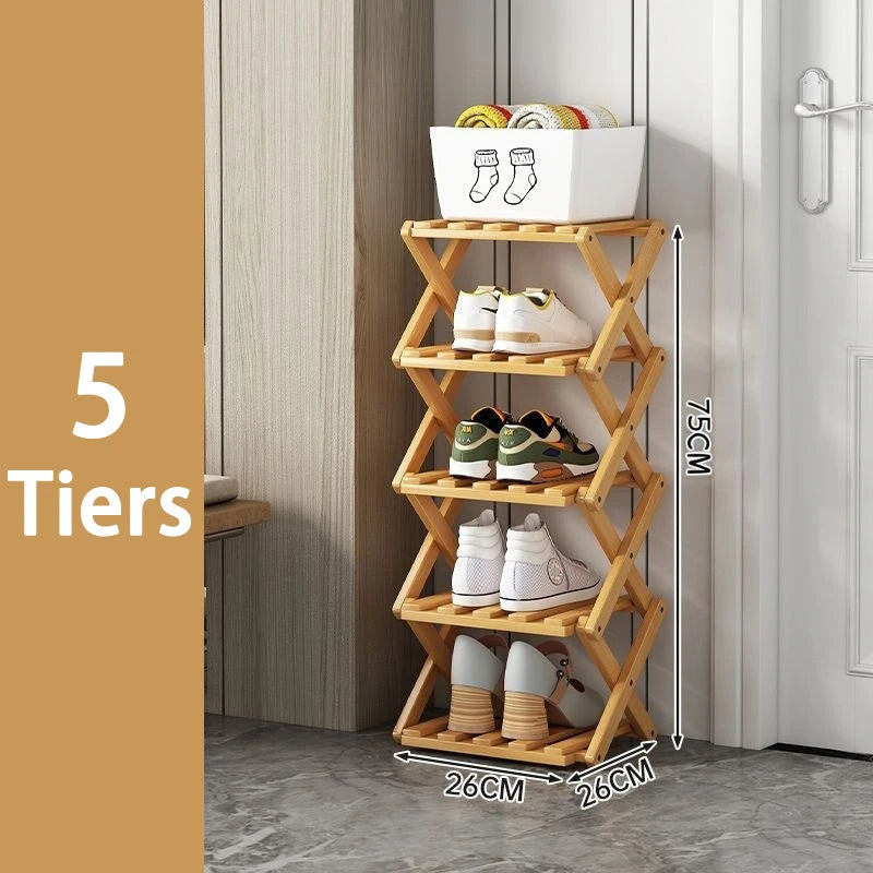 7 Tiers Bamboo Shoe Rack Without Installation Small Shoe Rack, Foldable Shoe Storage Rack, Shoe Organizer for Entryway