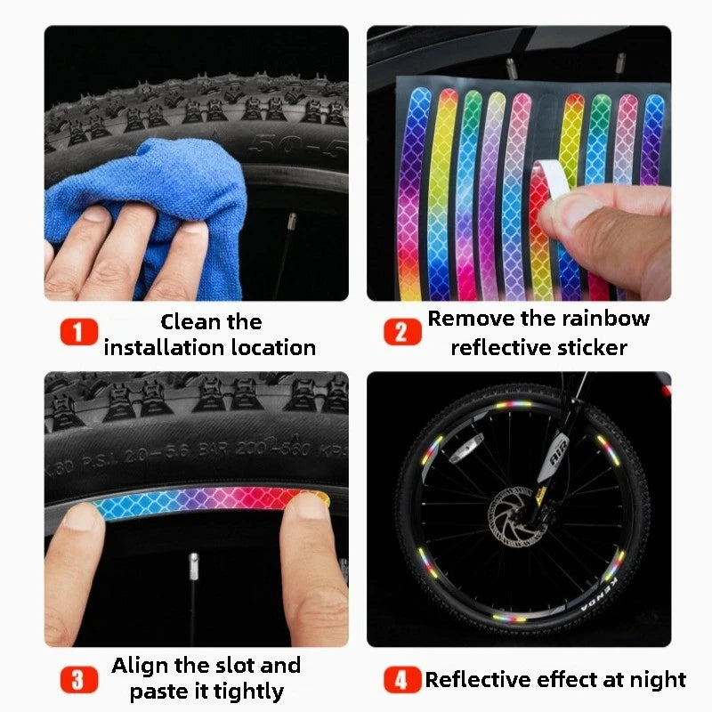 Reflective Tire Stickers for Bicycle Safety Rim Sticker Tape Kids Balance Bike Reflective Stickers Motorcycle Car Wheel Decals