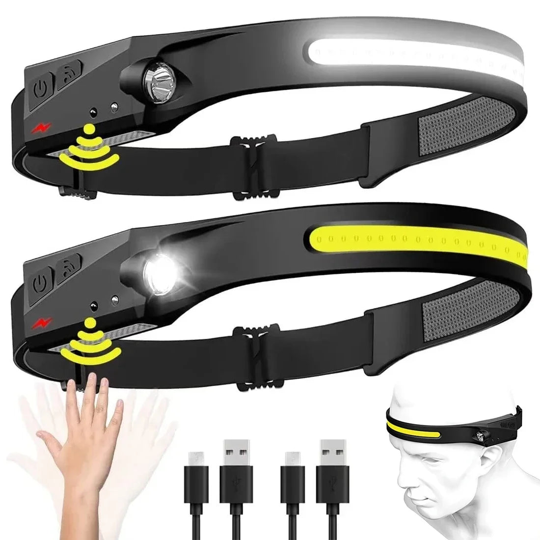LED Induction Headlamp Camping Search Light USB Rechargeable Headlight Led Head Torch Work Light With Built-in Battery